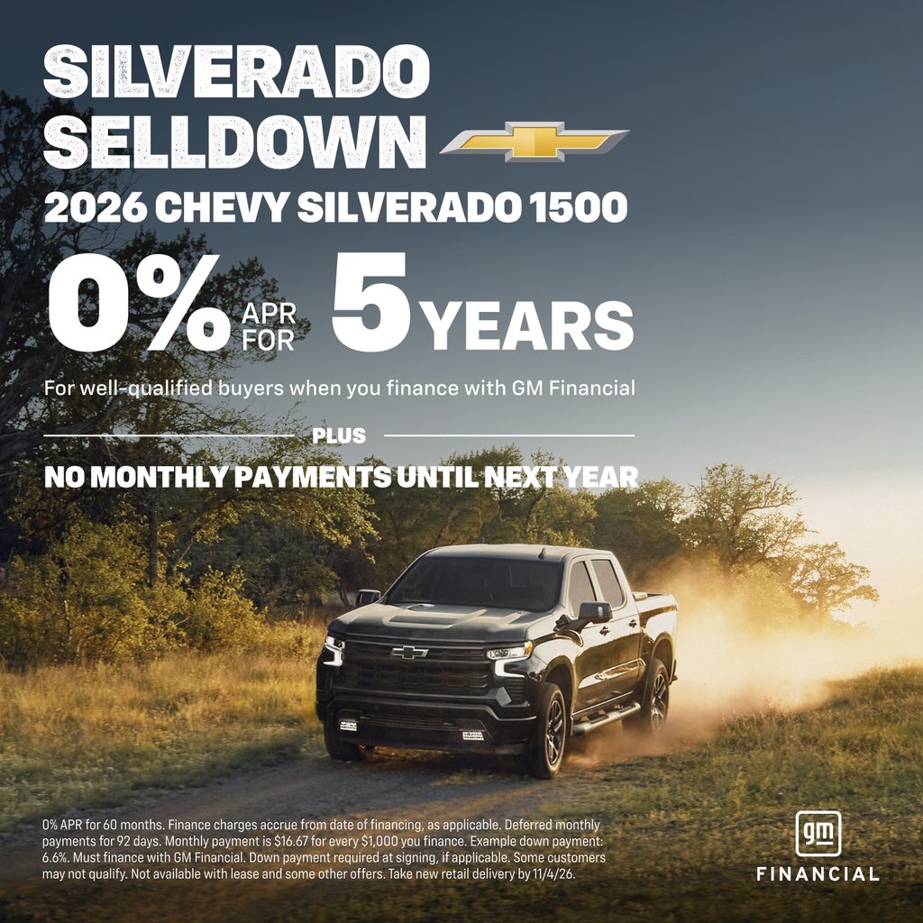 Chevrolet and GMC vehicles at a dealership with financing and cash rebate options